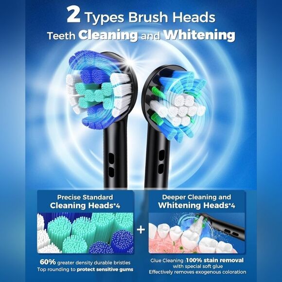 Rotating Electric Toothbrush for Adults with 8 Brush Heads (2 Types), 4 Modes - Picture 5 of 6